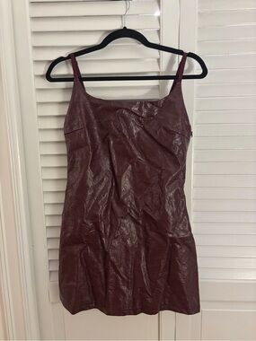 Faux Leather Burgundy Slip Dress